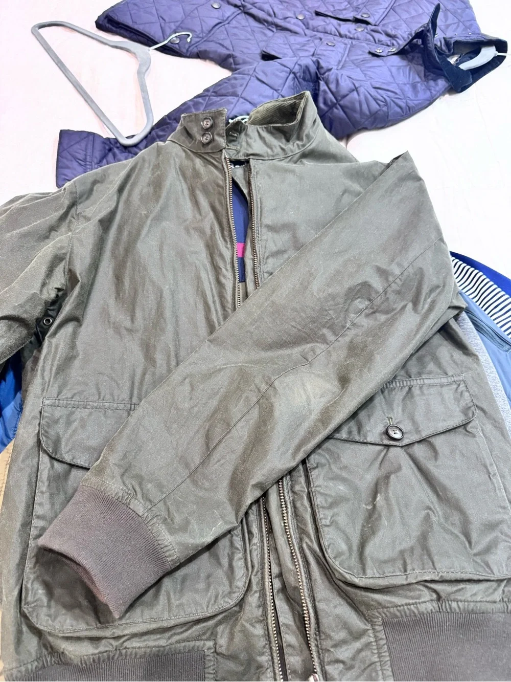 Barbour X J Crew lightweight waxed cotton bomber jacket